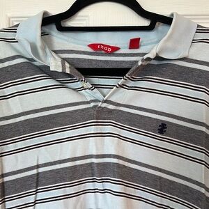 Izod Blue and Black Striped Polo Shirt Classic Style